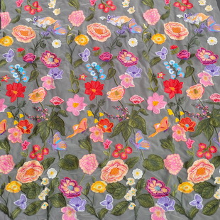 XF6067 Luxury Embroidery Mesh Fabric Multi-color Floral Lace Fabric