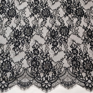XL686 Black Chantilly Floral Lace Fabric French Wedding Eyelash Lace Fabric