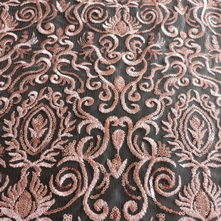 XF6025 Factory Wholesale Peach Polyester Embroidery Sequin Fabric