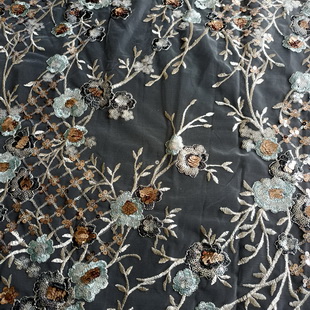 XF6027 Aqua Sequin Embroidered Fabric Tulle Lace Fabric