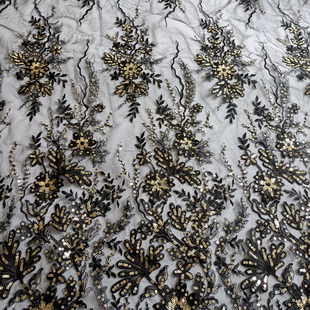 XF6030 Wedding Dress Fabric Black Polyester Embroidered Soft Tulle Fabrics