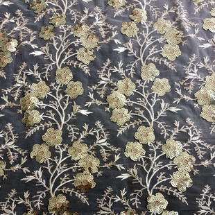 XF6033 Champagne Embroidered Fabrics Tulle Net Fabric Embroidered