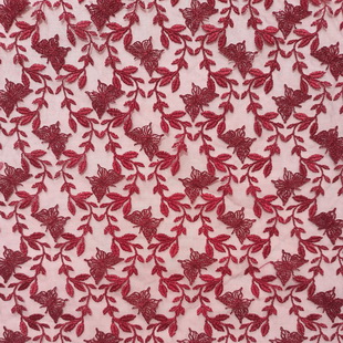XF6034 Bridal Fabrics Red Embroidery Fabric Lace Tulle Embroidered
