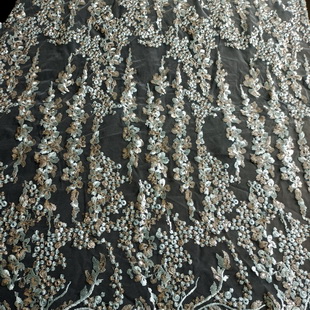 XF6038 Spangle Blue Grey Tulle Embroidery Lace Fabric For Dress