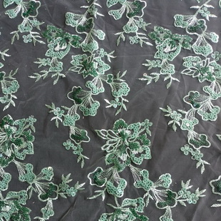 XF6044 Green Dress Fabric Tulle Embroidered Lace Fabric