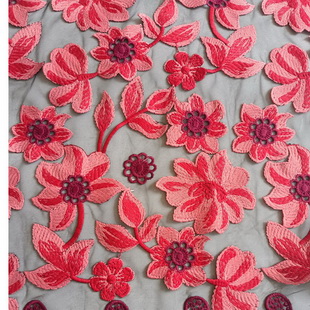 XF6046 Hot Pink Luxury Embroidery Design Mesh Fabric For Dress