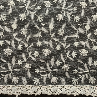 XF6054 Cream Lace Embroidery Fabric With Transparent Sequin Dressmaker Lace