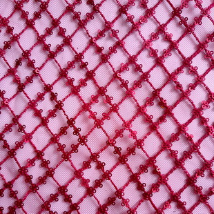 XF6062 Wine Plaid Embroidery Tulle Fabric Polyester Lace Embroidered