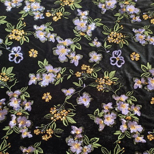 XF6069 Chinese Style Green Plants Embroidered Velvet Fabric Sequined