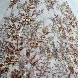 XF6074 India Sequin Embroidered Lace Tulle Fabric For Saree