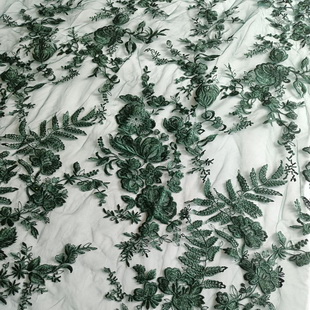 XF6075 Green Purple Embroidery Fabric Tulle Floral Lace