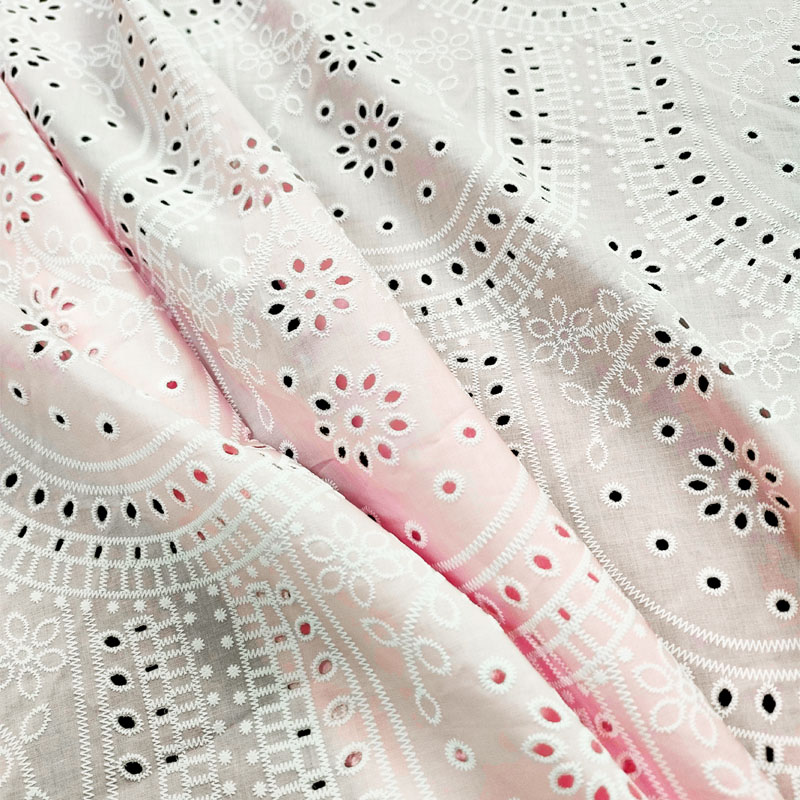 XE303 Custom Embroidered Fabric Breathable Cotton Eyelet Embroidery Fabric