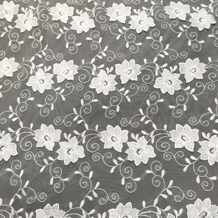 XF6080 Ivory French Embroidery Floral Lace Bridal Mesh Fabric For Wedding 