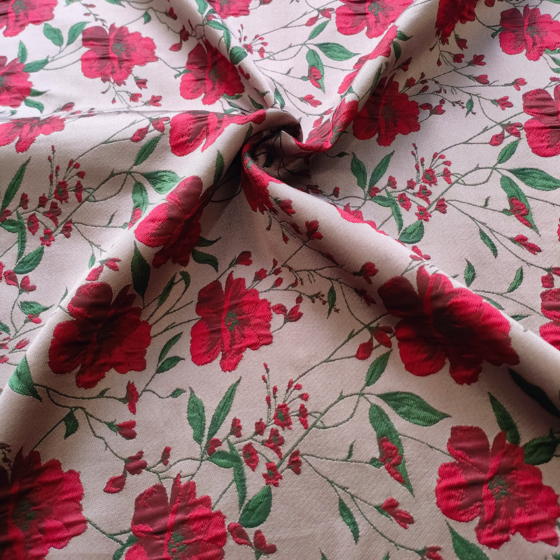 Yarn-dyed Jacquard Red Rose Embossed Fabric Vintage Crepe Couture Suit Large Jacquard Crisp Puffy Skirt BJ040