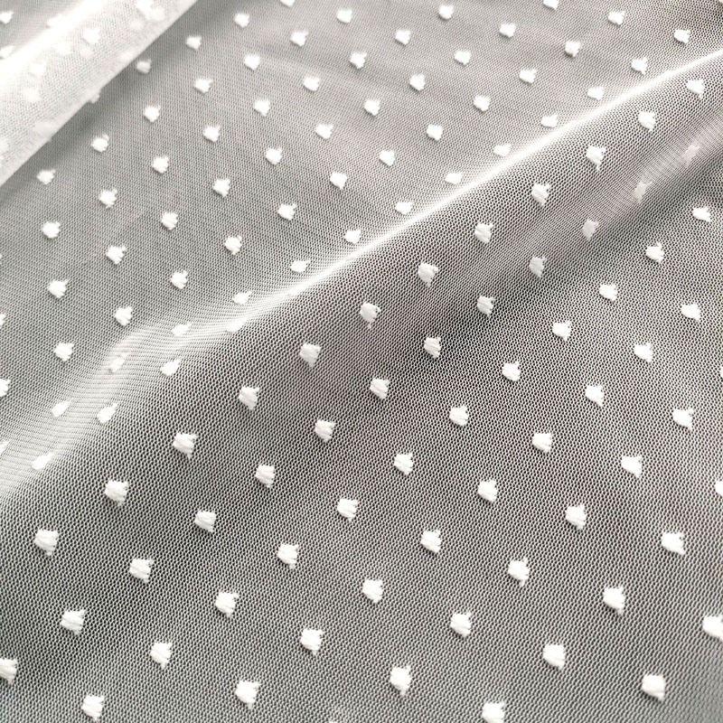 Width 150cm White Nylon Spandex Stretch Polka Dot Lace Mesh Fabric for Lady Dresses Cloth and Apparels XL702
