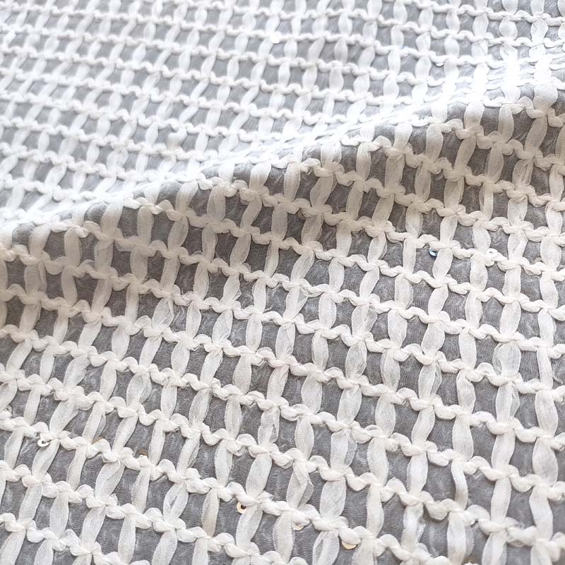 Sheer Chiffon Ribbon Embroidery Lace Fabric for Elegant Dresses XP3989