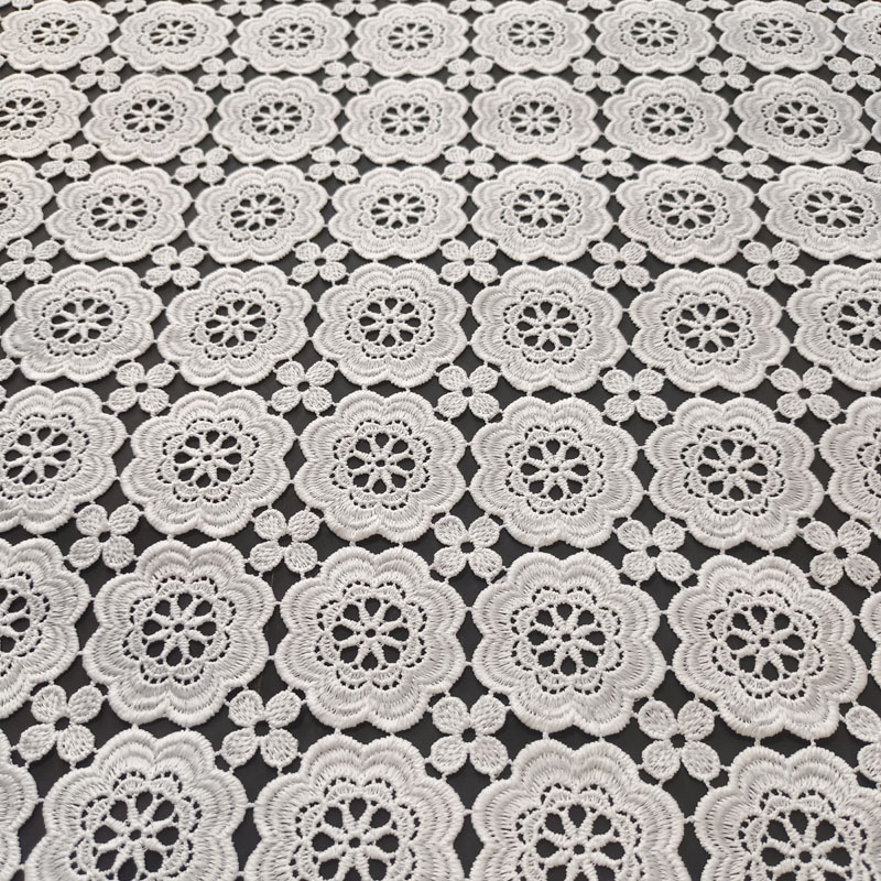 French Guipure Cord Mesh Lace Fabric – 100% Polyester White Water Soluble for Party Dress XS1719