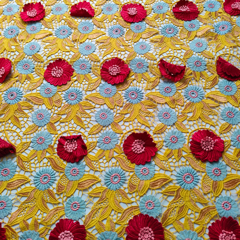 New Senegal High-End Guipure Cord Lace with Flower Embroidery for Couture Bridal Wear XS1764