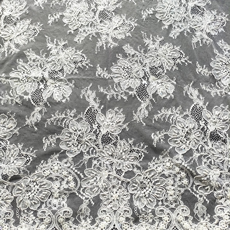 High Quality Flower Design Corded Eyelash Nylon French Lace Fabric for Bridal Dress XW5302