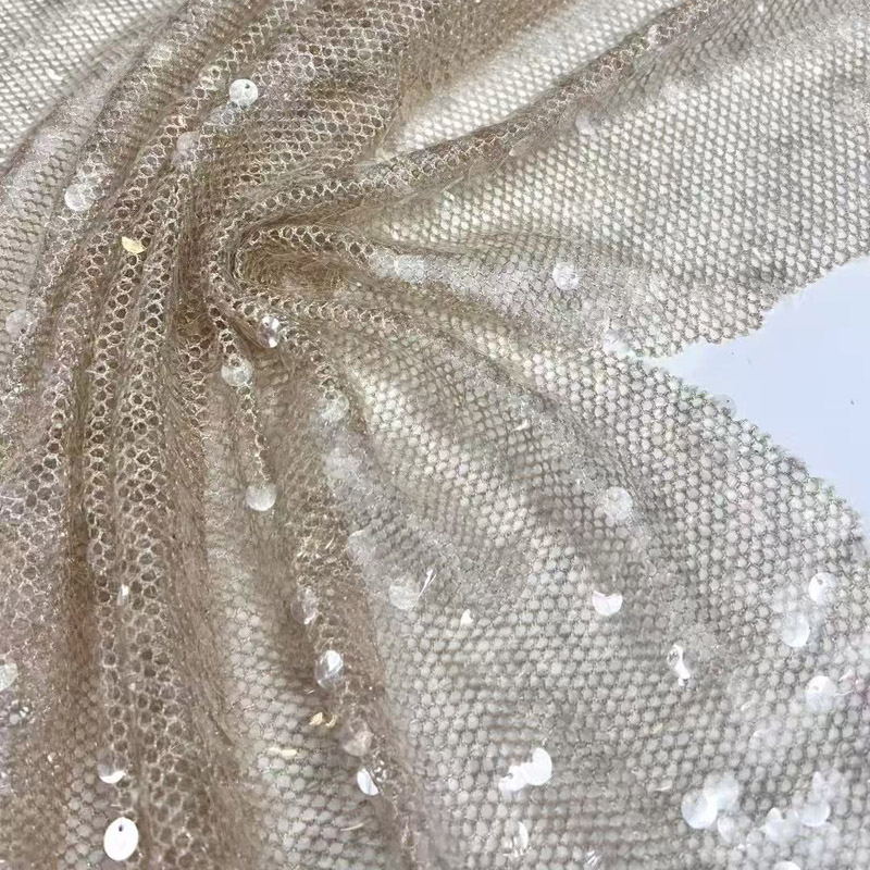 Luxury Transparent Sequin Lace Fabric – Fish Scale Mermaid Embroidery for Evening Dress XZ5318