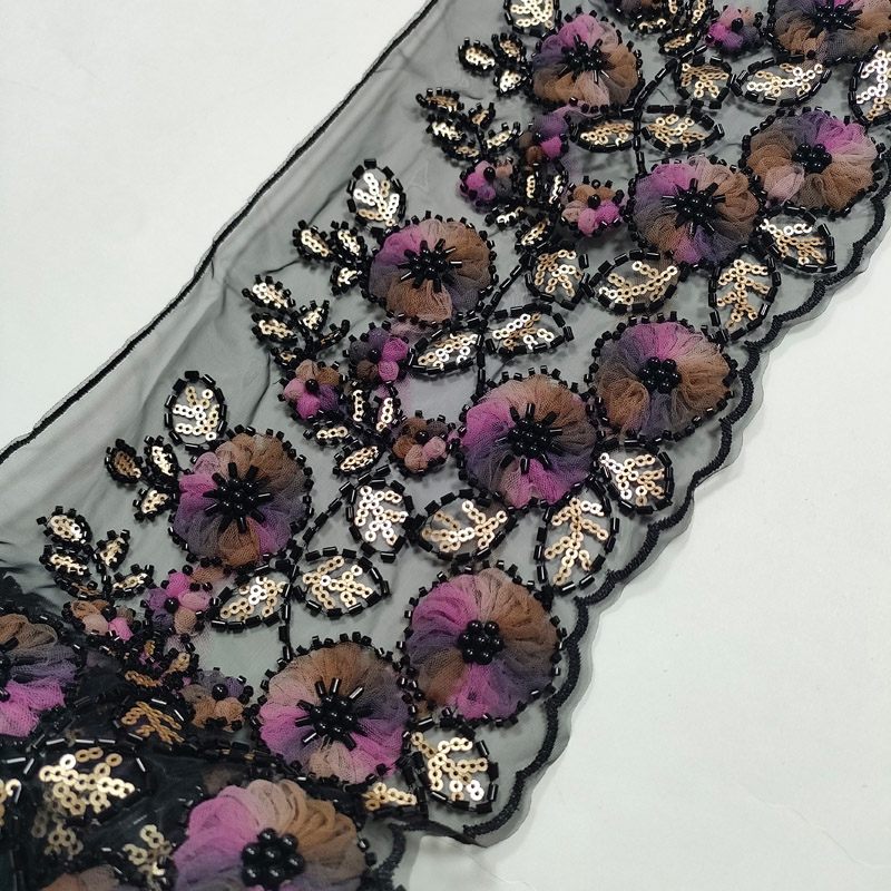 Wholesale Beaded Embroidered Floral Mesh Lace Trim Ribbon for Wedding Dress Decoration XB188