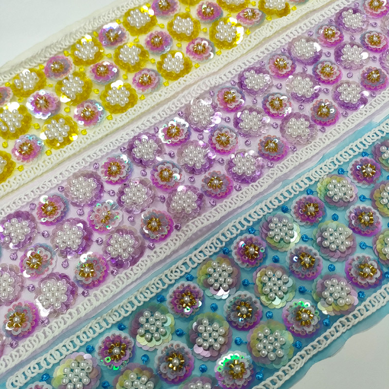 Diamond Beaded Tulle Lace for DIY Clothing Neckline Accessories XB191