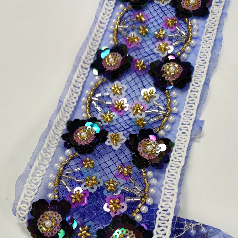 Polyester Tulle Soft Embroidery Lace Trim – Colorful Flowers Leaves Sequins for Dress XB193