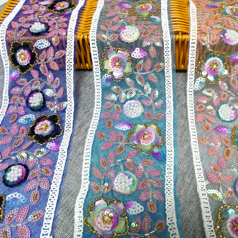 Polyester Accessories Mesh Embroidery Sequined Fabric Diy Garment Costume Evening Dress Decorative Sewing Soft Tulle Lace Trims XB194