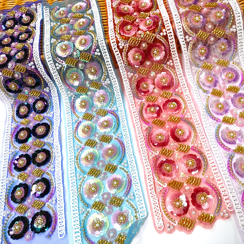 Manufacturer Vintage Handmade Sequin Ribbon Lace Trimming Border Embroidery Designs XB198