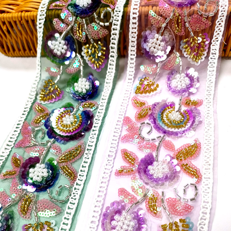 High Quality Flower Polyester Light Lace Trimming Border Embroidery Ribbon XB202