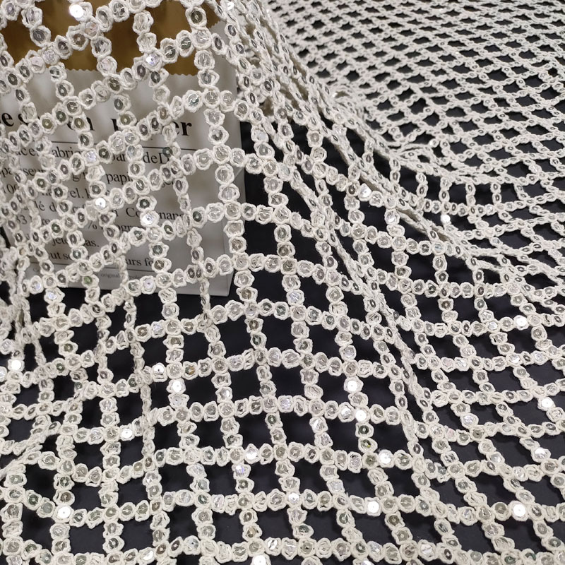 Grid Rope Embroidery Beaded Lace Fabric – Heavy Duty French Wedding Dress Fabric XS1787