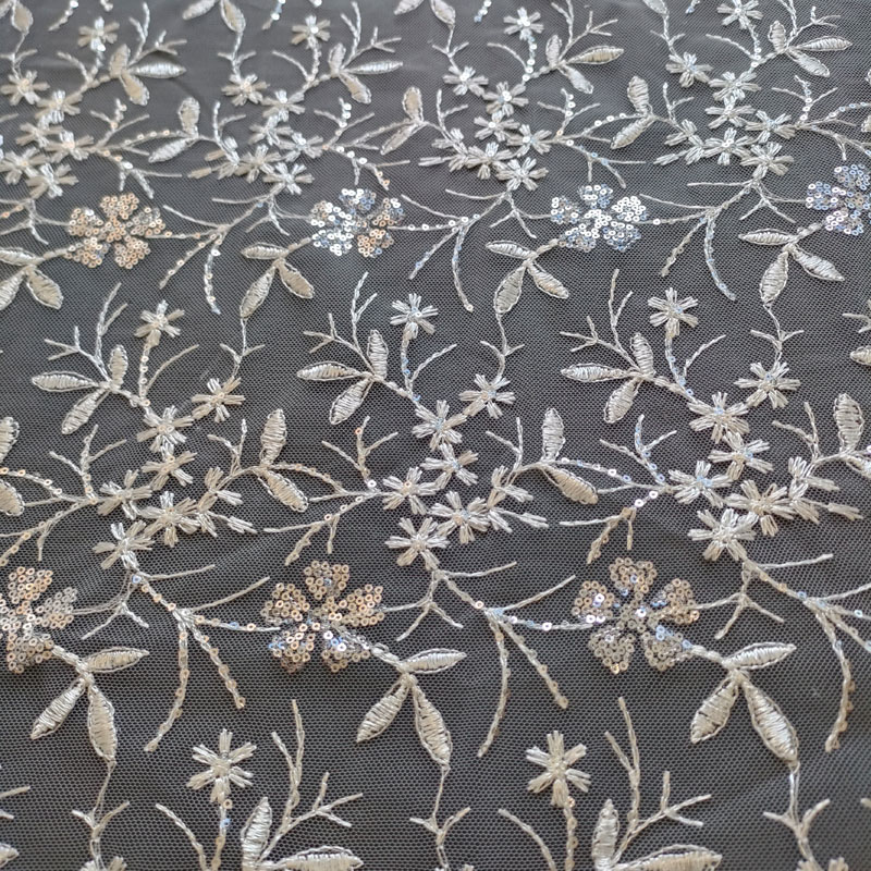 New Soft Mesh Leaf Sequins Embroidered Flower Fabric for Wedding Dress Cover Up DIY XF6099
