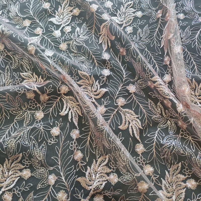 Fancy Flower Lace Embroidered Sequined Fabric for Wedding Dresses & Bags XF6106