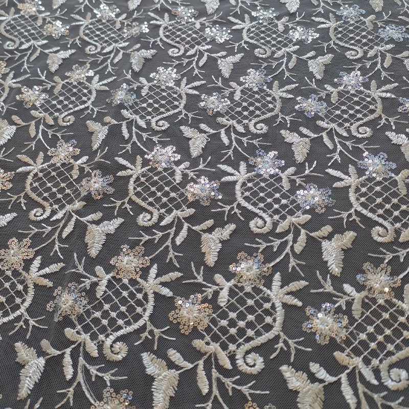 Sophisticated Polyester Embroidery Net Fabric – Classic Designs for Formal Wear Weddings XF6108