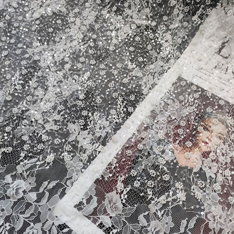 Premium Breathable 3D Flower French Lace Fabric with Beads Crystal Sequin for Bridal XW5304