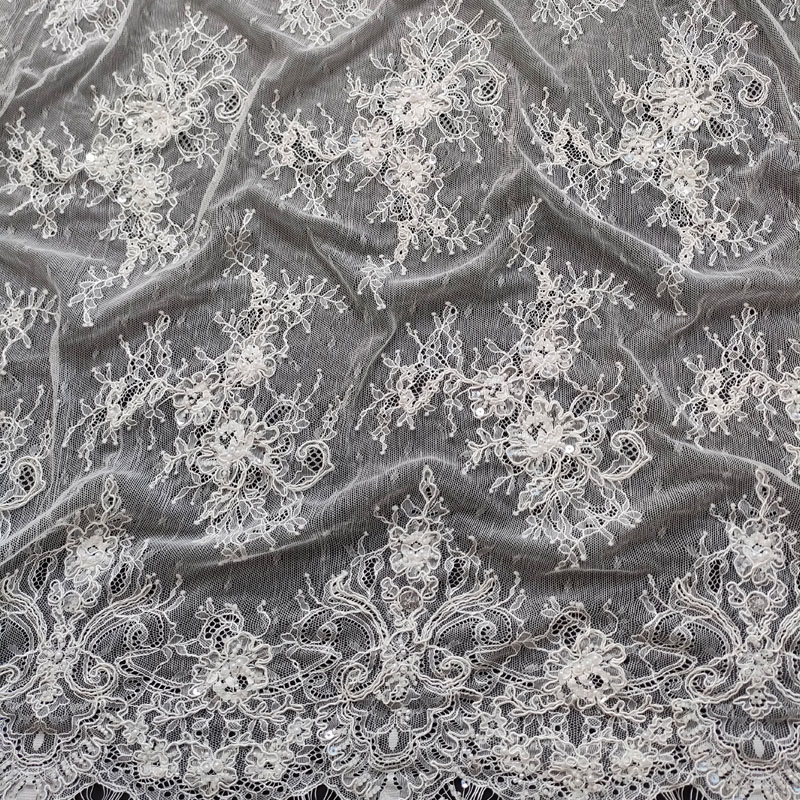 Elegant Chantilly Lace Ivory Soft Lining Fabric – Bridal Light Corded Lace XW5307