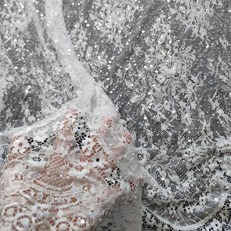French Luxury Embroidery Pearls Sequin Lace Fabric for Wedding Dress XW5308