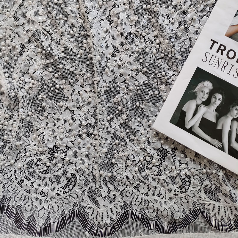 Bridal French Eyelash Chantilly Lace Fabric for Wedding Dress Party Garments XW5309