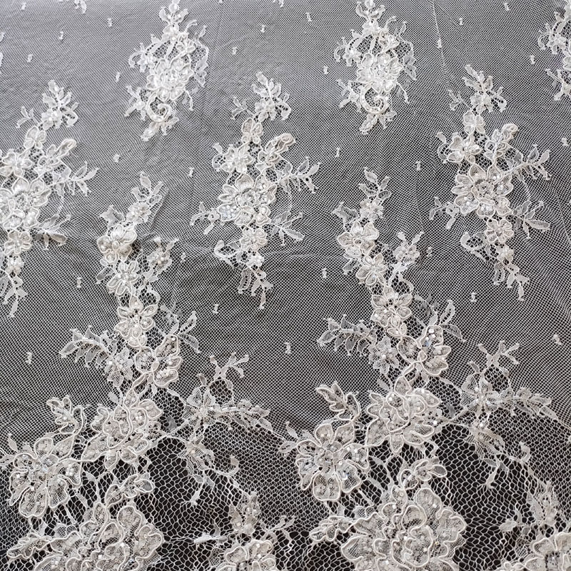 Floral Beach Boho Soft Tulle Embroidered Bridal Lace Fabric XW5316