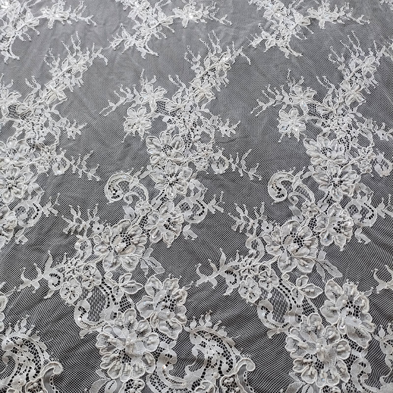 Delicate Embroidery Beaded Lace Fabric with Beads for Wedding Dress XW5317