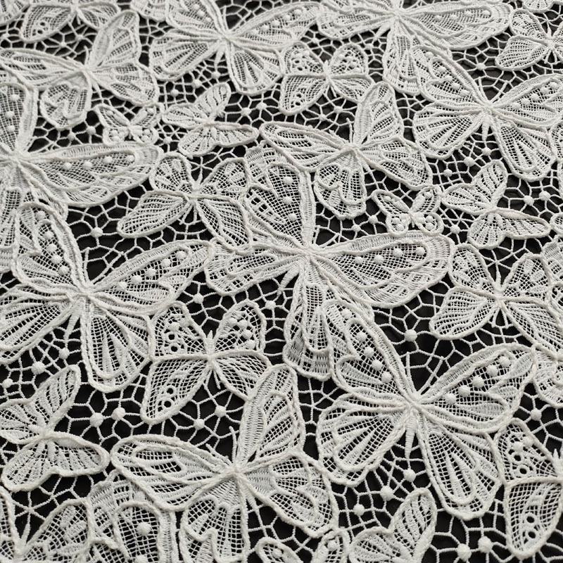 White Exquisite Butterfly Mesh Lace Fabric – Plain Embroidery for Dress GXS1798