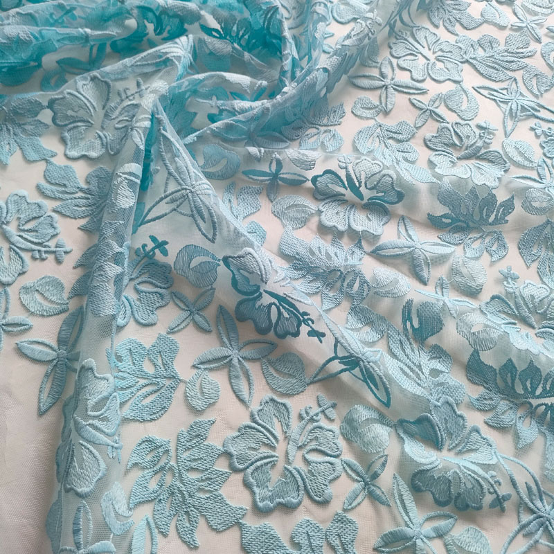 High End Vintage Aqua Embroidery Lace Fabric for Garment XF6110