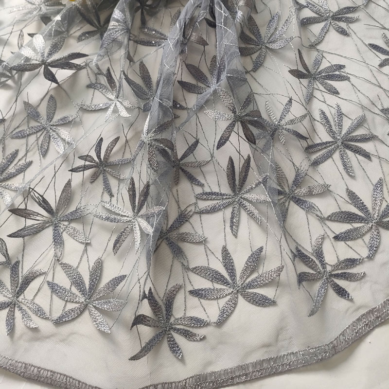 New Fashion African Flower Embroidery Sequin Polyester Lace Fabric XF6114