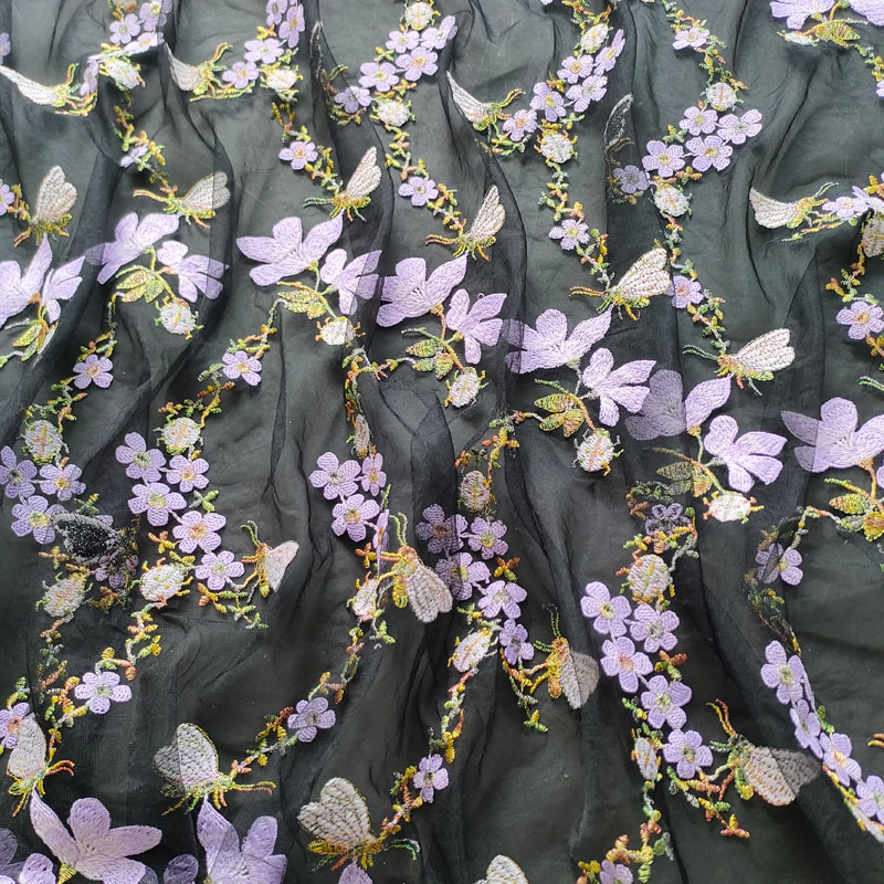 High Quality Bridal Net Lace – Polyester Tulle Flower Embroidery Fabric XF6115