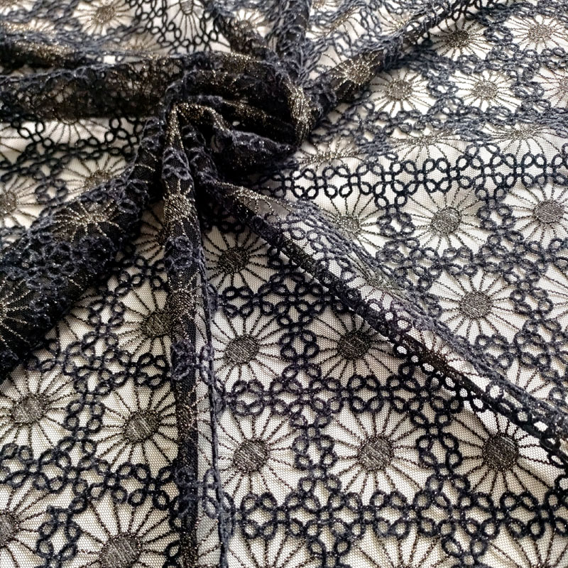 High Quality Women's Embroidered Lace Fabric with Gold Corded Glitter Lace  XP3997