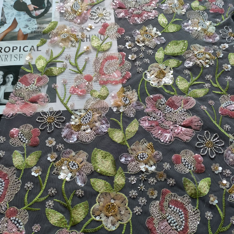 Luxury Austria Embroidery Beaded Sequin Wedding Lace Fabric for Bridal Dress XZ5329