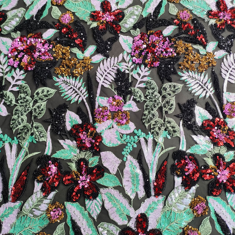 3D Floral Sequin Tulle French Luxury Full Dress Fabric XZ5330