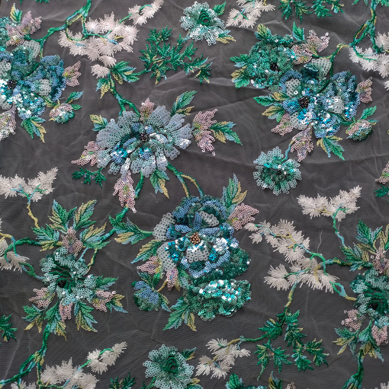 Heavy Luxury Embroidered Beaded Lace Fabric With Sequins Tulle Net Lace for Wedding Dress Party Women Clothes XZ5331