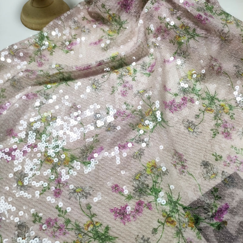 Vintage Knitted Sequin Embroidered Camisole Lace Fabric Summer Floral XZ5332