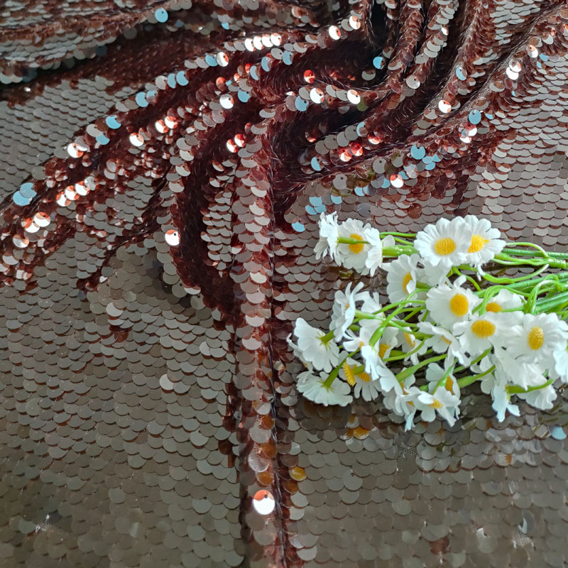 Burgundy Brown Mesh Bottom Hanging Fish Scale Sequin Fabric Chip Embroidered Skirt Dress for Girls XZ5333